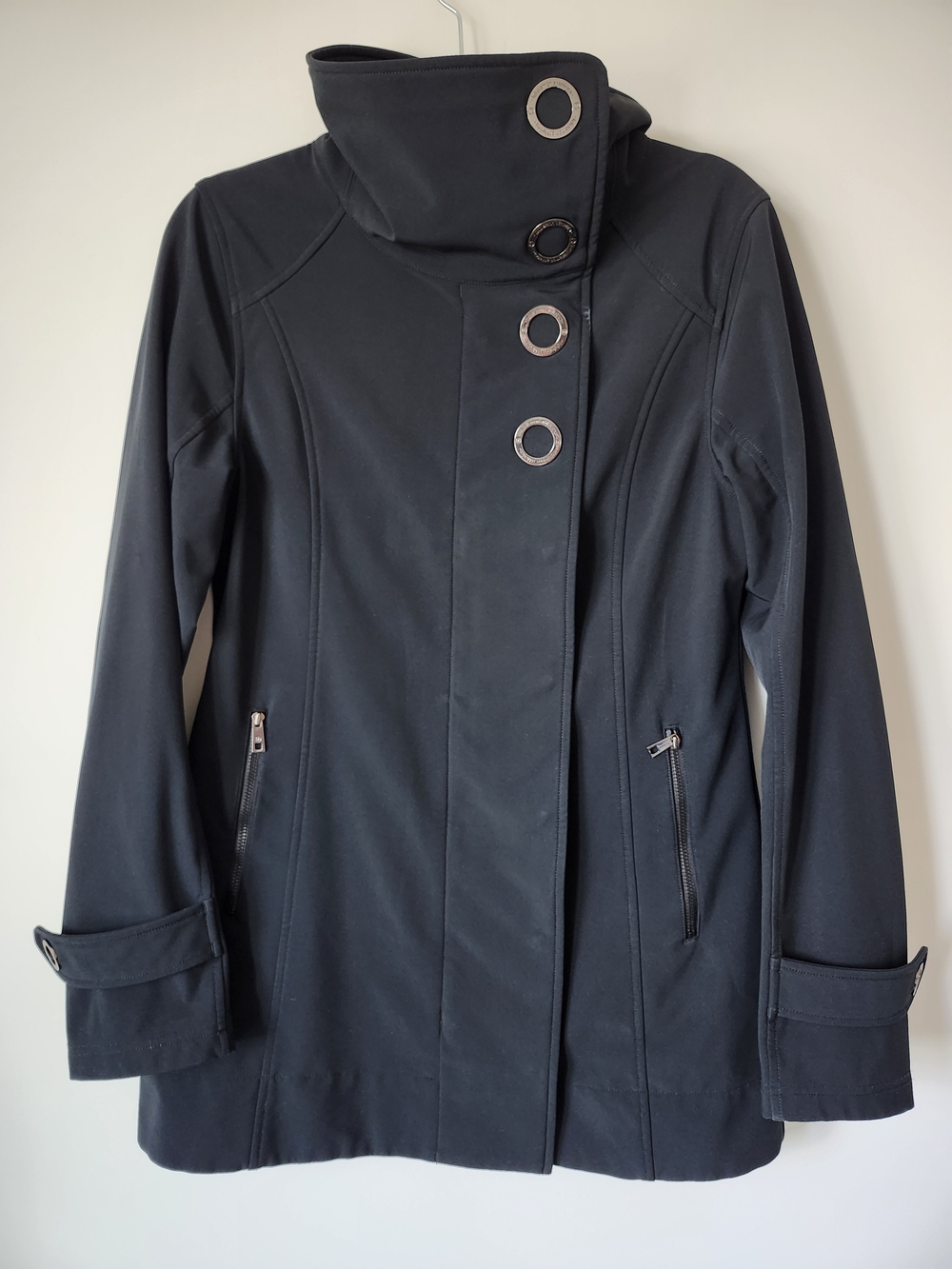 Lululemon Black Audrey Soft Shell Long Jacket Zipper & Snaps Pocket - Picture 2 of 15